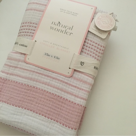 NEW Baby Blanket Cotton Muslin Breathable Pink Stripes | Natural Wonder - Picture 3 of 5